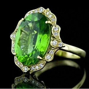 Bridgerton Era Look 18k Gold Over Sterling Silver Peridot CZ White Sapphire Ring